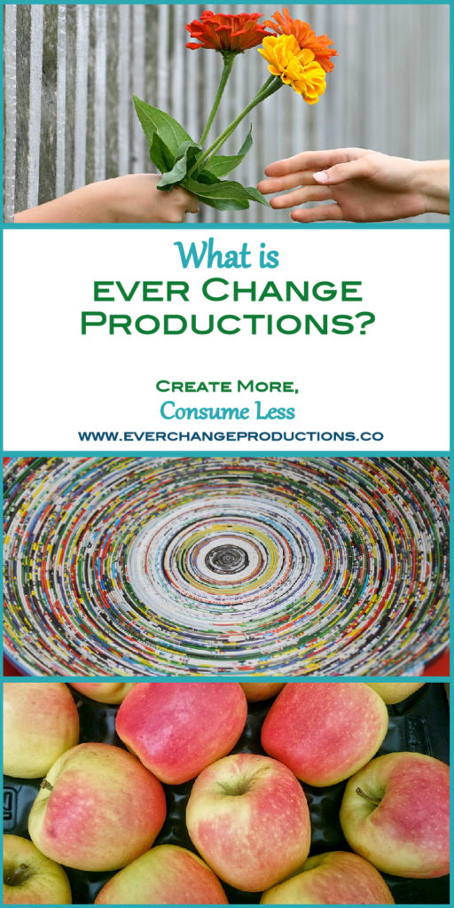 Welcome to Ever Change Productions- Consume less, create more. This blog is all about consuming less, so we can create more and give back to others. This blog has three major topics focused living, frugal living and eco-friendly living.