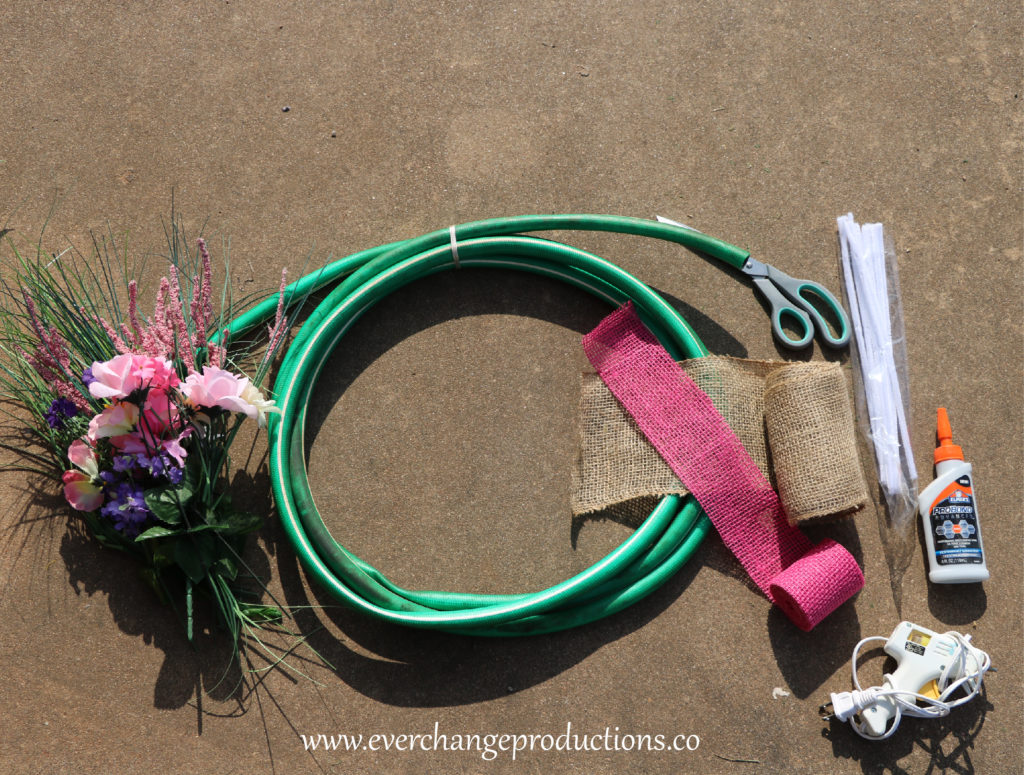 How to Make an Upcycled Spring Garden Hose Wreath Upcycled Hose Wreath Supplies Needed