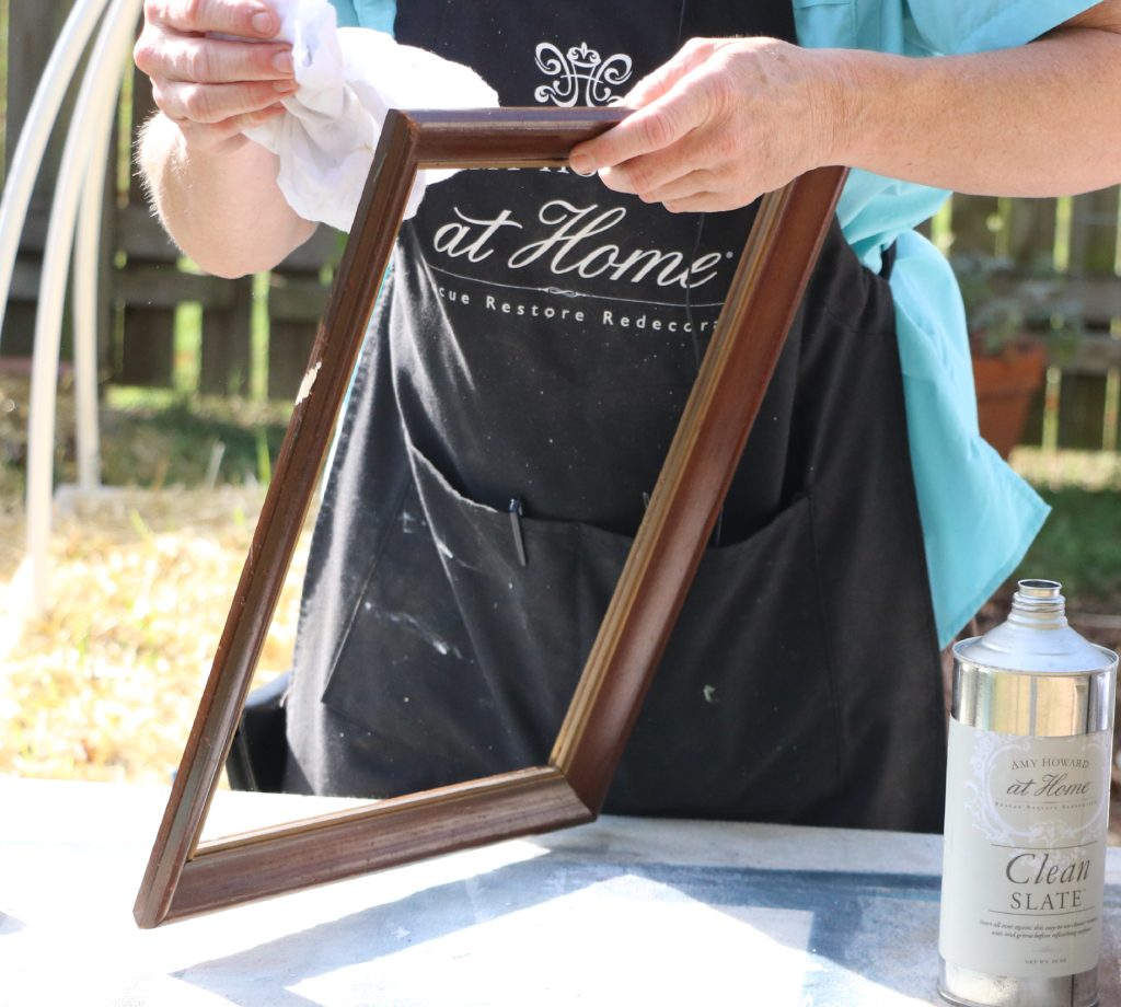 Step One: Start with your frame, wiping it down with Clean Slate to get rid of all the dirt and grime.