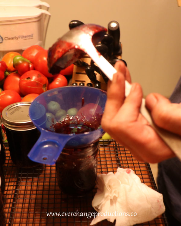 Fill the jars to within 1/4 inch of tops. Wipe jar rims and threads. Cover with two-piece lids. Screw bands tightly.