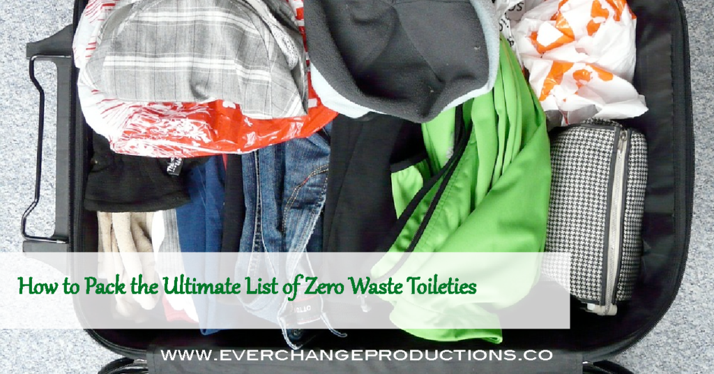 These zero waste toiletries with plastic alternatives to standard travel kits and creative storage and travel solutions using items from around the house.