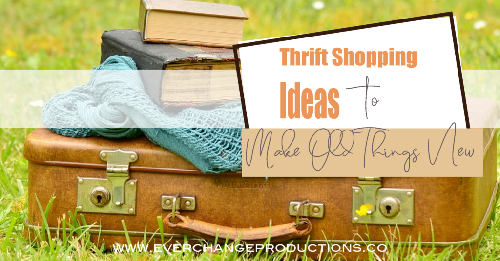 There's no limit to the creations made from thrift shopping. Check out these thrift store finds for inspiration! Feature picture for thrift shopping ideas to make old things new. Suitcase, old books and scarf
