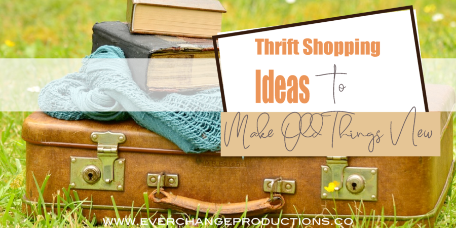 There's no limit to the creations made from thrift shopping. Check out these thrift store finds for inspiration! Feature picture for thrift shopping ideas to make old things new. Suitcase, old books and scarf