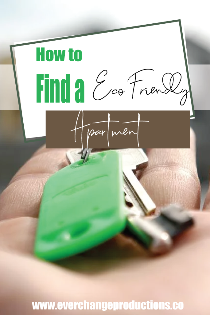 Set of green keys labeled "how to find an ecofriendly apartment"