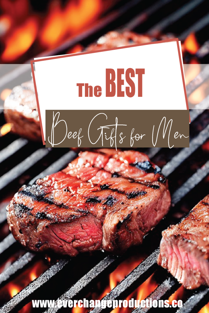 Feature picture with a steak and title "best beef gifts for men"