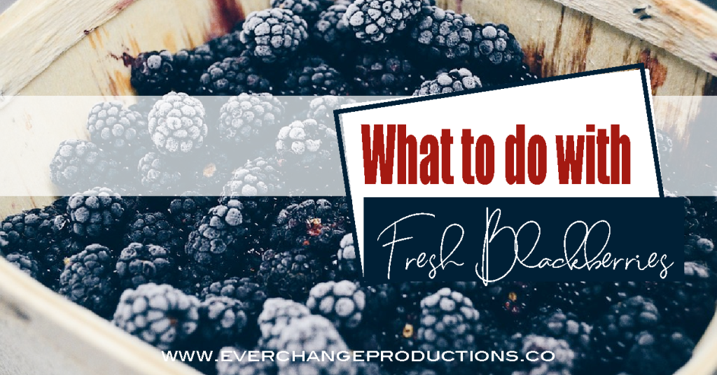 Picture of frozen blackberries dusted with sugar with words "what to do with fresh blackberries"